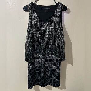 White House‎ Black Market Womens Dress XS Black Embellished Cape V Neck Flowly